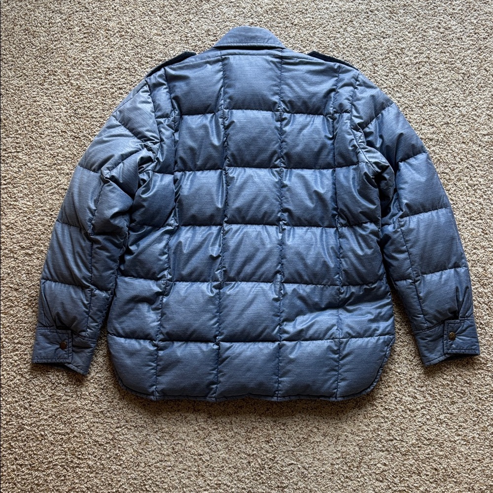 VTG 70’s Eddie Bauer Down Insulated Quilted Shirt Jacket Denim Chambray Blue L - Picture 8 of 9